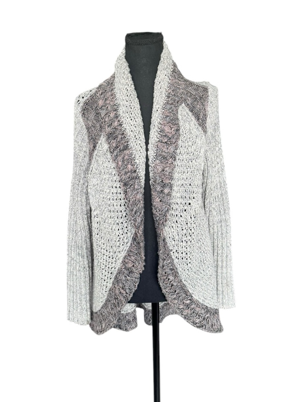CAbi Chunky Knit Cardigan Medium Open Front Boho Neutral Cozy Drape Sweater X43